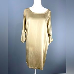 Silk slip on Dress 3/4 sleeves •Champagne Color•wear with Heels or Belt & Boots
